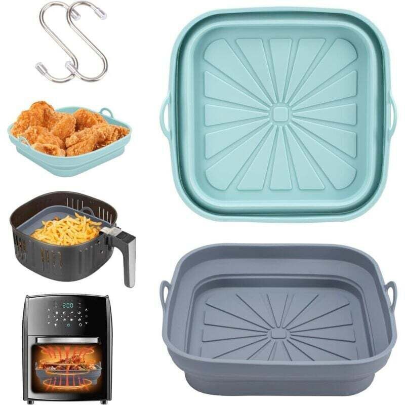 Moule Silicone Air Fryer Accessoire, 2 Pièces Panier Moule Pour Friteuse À Air Chaud Réutilisable Airfryer Pot Plat Carré Pliable Doublure Liner Pour
