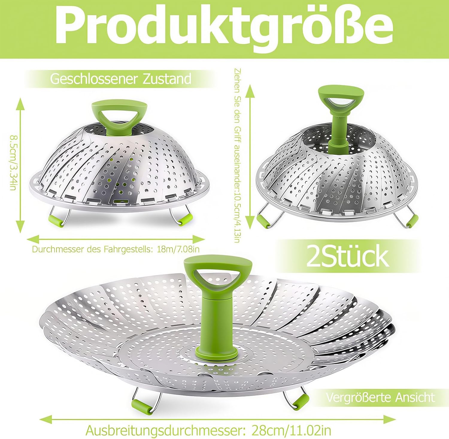 Panier Vapeur Jeiibrzui En Acier Inoxydable 304 - 22 Cm - 1 Pièce - Argent - Idéal Pour Les Légumes, La Viande Et Les Œufs Dans Toutes Les Poêles