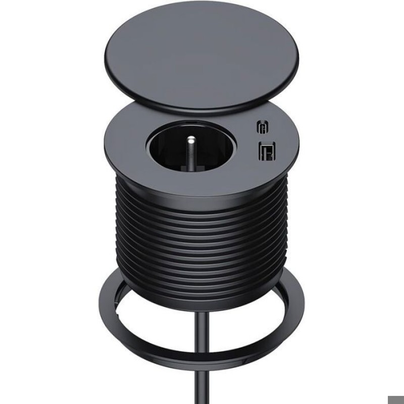 Unterputz-steckdosenleiste, Unterputz-mehrfachsteckdose Mit 1 Steckdose, 1 Usb-c-anschluss, 1 Usb-a-anschluss, 75 Mm Durchmesser, 1,5 M Kabel, Stecker