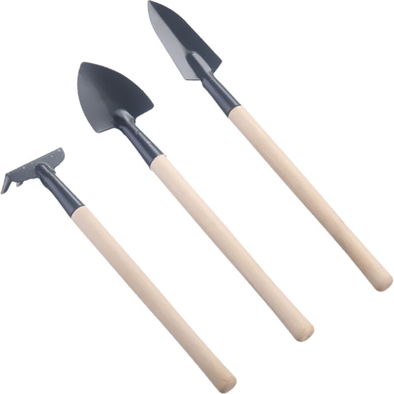 Kit De 3 Outils De Jardinage En Acier Inoxydable Avec Manche En Bois - Pioche, Truelle Et Rateau À Main - 22 Cm