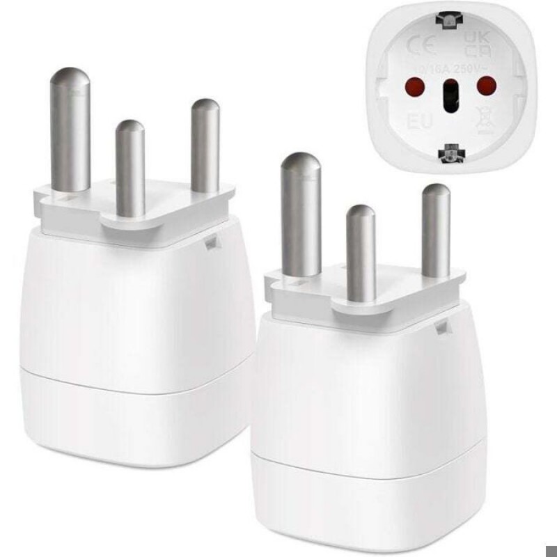【2 Stück】reiseadapter Frankreich Nach Südafrika, 2-poliger Europäischer Stecker Auf 3-poligen Typ M, Steckeradapter Für