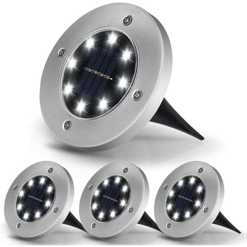 Lumière Solaire Extérieur 8 Led Lumière Solaire Jardin 3000k Blanc Chaud Etanche Ip65, Spot Exterieur Led Encastrable, Pour Extérieur, Jardin,