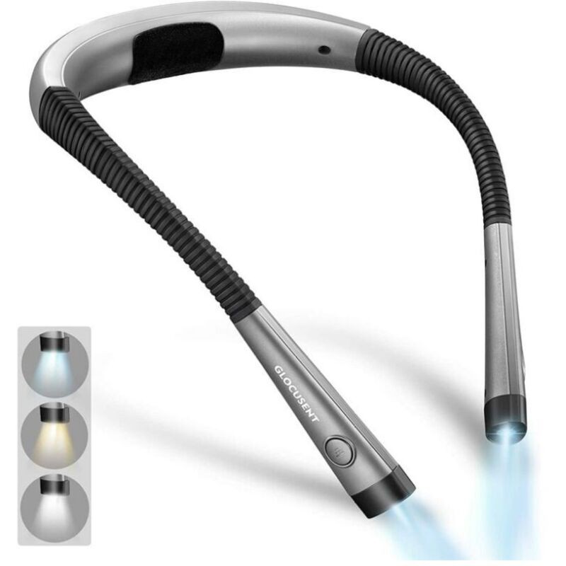 Glocusent Lampe De Lecture De Cou Rechargeable, Lampe Pour Lecture Au Lit, 3 Couleurs, 6 Niveaux De Luminosité, Bras Pliables, Longue Durée De Vie,