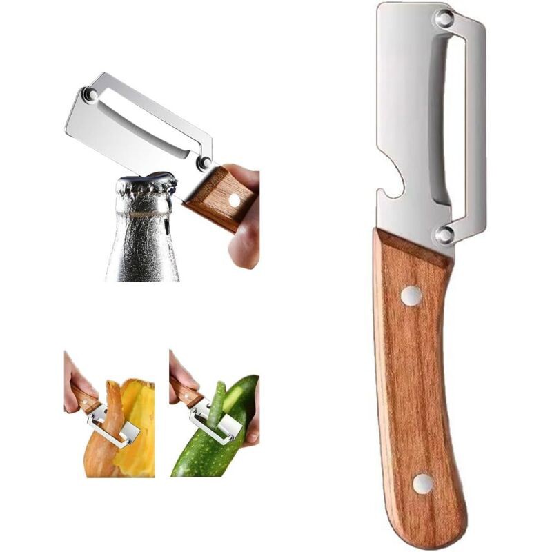 Éplucheur Multifonctionnel En Acier Inoxydable Avec Manche En Bois Outil De Mise En Conserve Couteau De Cuisine Et Éplucheur Ambidextrous