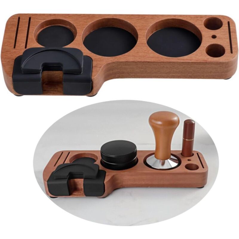 Station De Tassage Multifonctionnelle En Ébène Sapele, Modèle T Pour Espresso, Compatible Avec Des Tasseurs, Distributeurs Et Portafiltres De 51 À 58