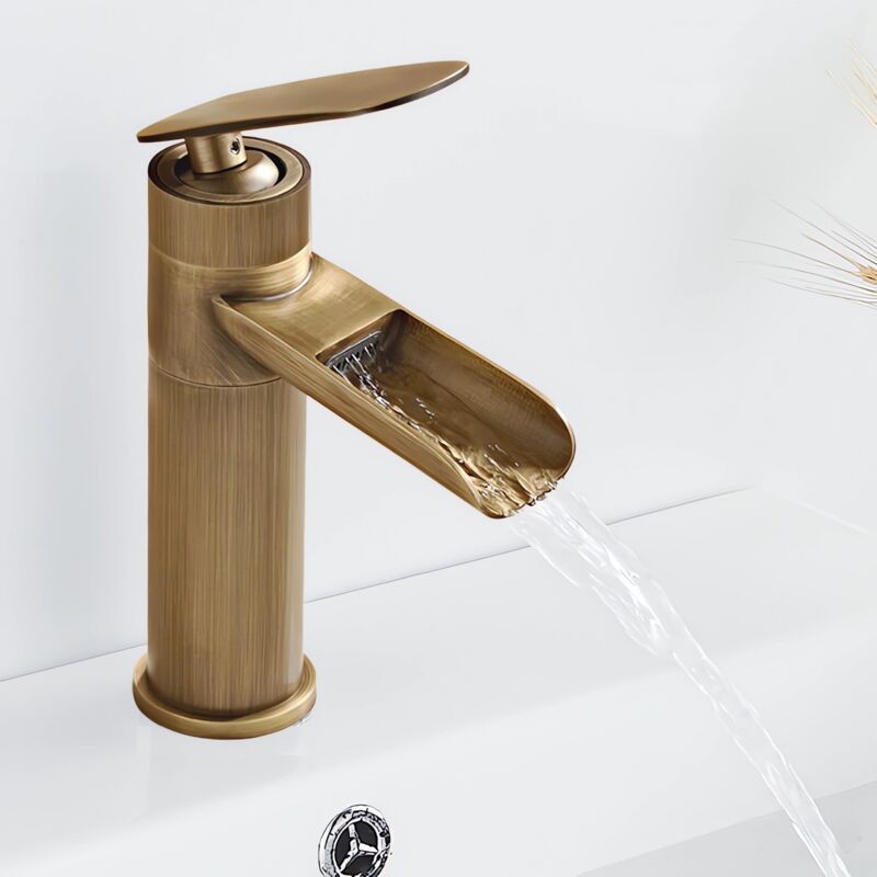 Robinet Lavabo Cascade Rétro Mitigeur Monocommande De Lavabo Pour Salle De Bain Eau Chaude Et Froide Bronze