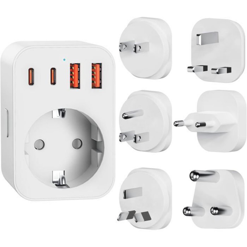 Universeller Reiseadapter Mit 2 Usb-c- Und 2 Usb-a-anschlüssen - 6 Abnehmbare Stecker (typen A/b/c/g/i/m) Für Europa, Großbritannien Und Andere