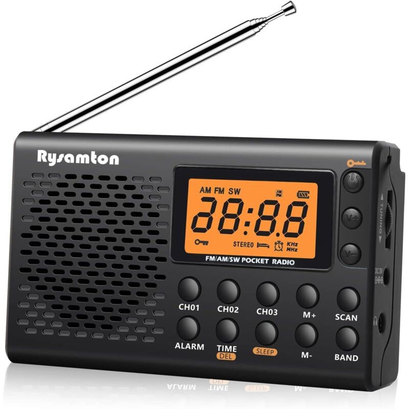 Radio Portable Am/fm/ondes Courtes – Numérique Avec Grand Écran, Horloge Radio Avec Alarme Et Sommeil, Alimentée Par Piles, Idéale Pour La Poche Et