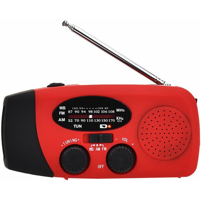- Radio Portable Avec Lampe De Lecture Lampe De Poche Am / Fm Banque De Puissance Meteo Noaa Pour Radio De Poche A Manivelle Solaire, Rouge