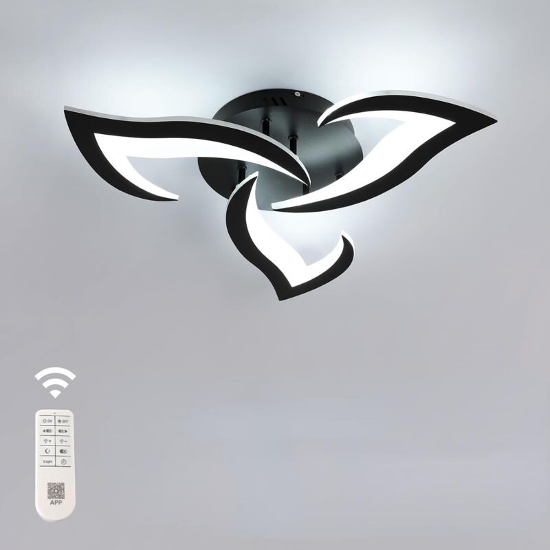Led-deckenleuchte, 36 W, 3060 Lm, Moderne Acryl-deckenleuchte Mit 3 Leuchten Für Wohnzimmer, Schlafzimmer, Küche, 58 Cm Durchmesser (schwarz),