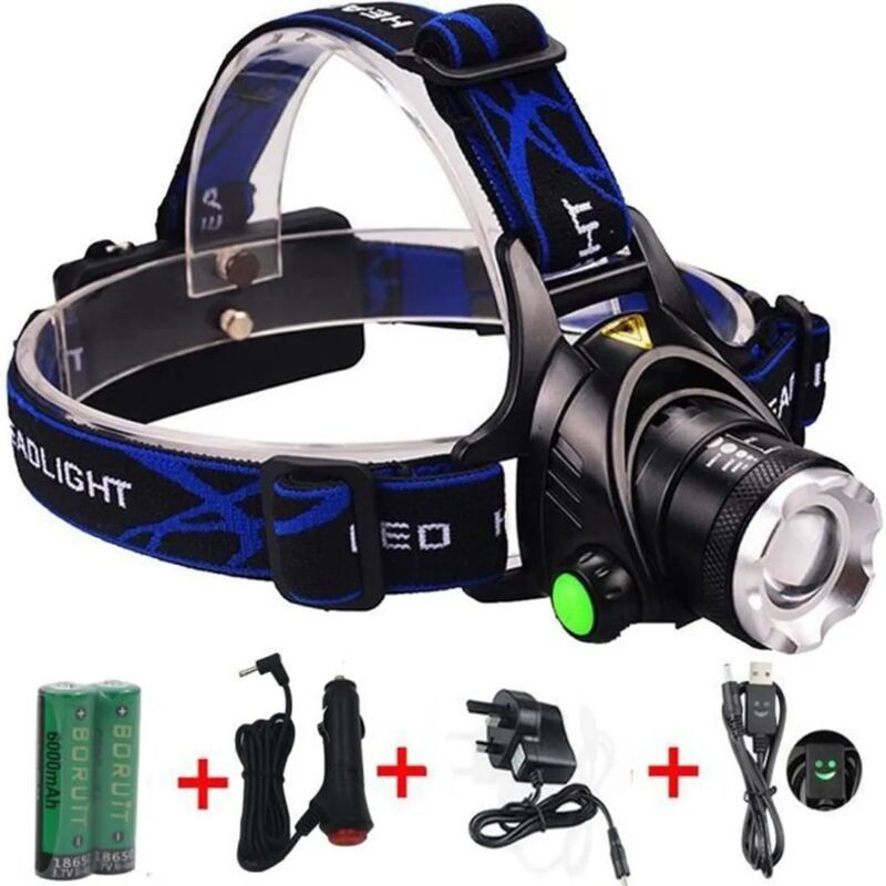 Wiederaufladbare Stirnlampe, 2000 Lm, Superhell, Wasserdicht, Leicht, Leistungsstark, Led-stirnlampe