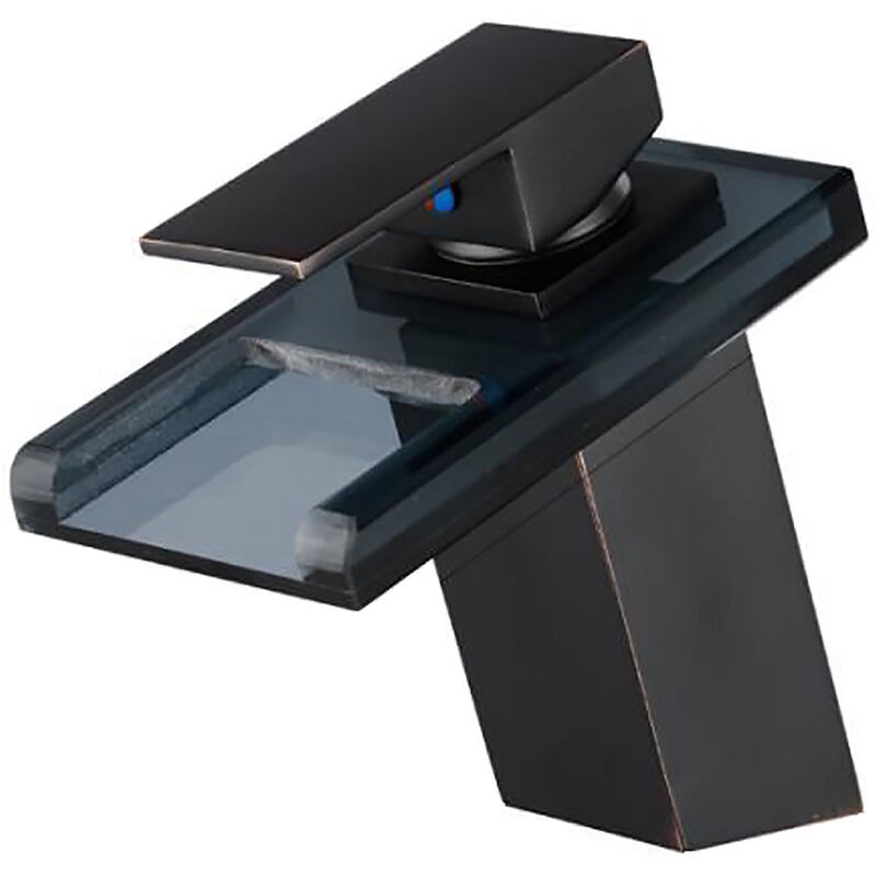 Schwarze Keramik- Und Glas-waschtischarmatur Mit Wasserfallfunktion Für Das Badezimmer, Ohne Led Und Flexiblen Schlauch