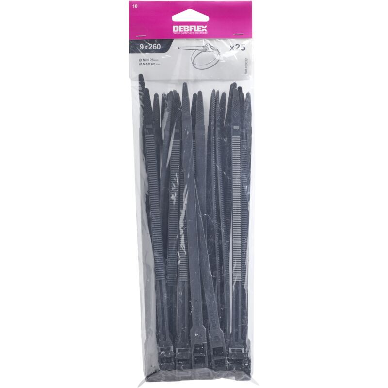 - 9x260mm Schwarze Selbstsichernde Kabelbinder, 25er-packung - 709032 - - 9x260mm Schwarze Selbstsichernde Kabelbinder, 25er-packung - 709032