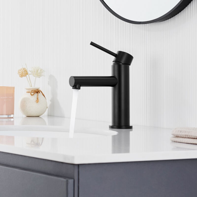 Cecipa Robinet De Lavabo Noir, Mitigeur De Lavabo De Salle De Bain, Mtigeur De Lavabo À Poignée Unique, Eau Chaude Et Froide, Hauteur 174 Mm