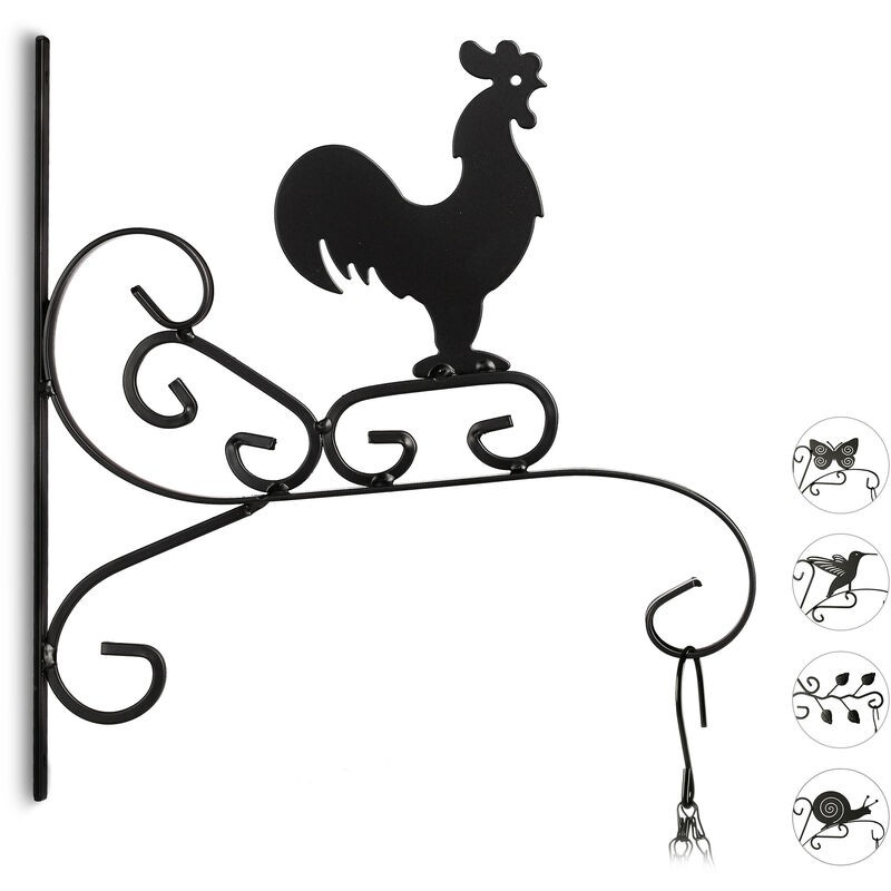 Relaxdays Crochet Mural Pour Plantes Suspensions Pot De Fleurs En Métal Décoration De Jardin Hxlxp 30 X 28 X 2 Cm, Noir