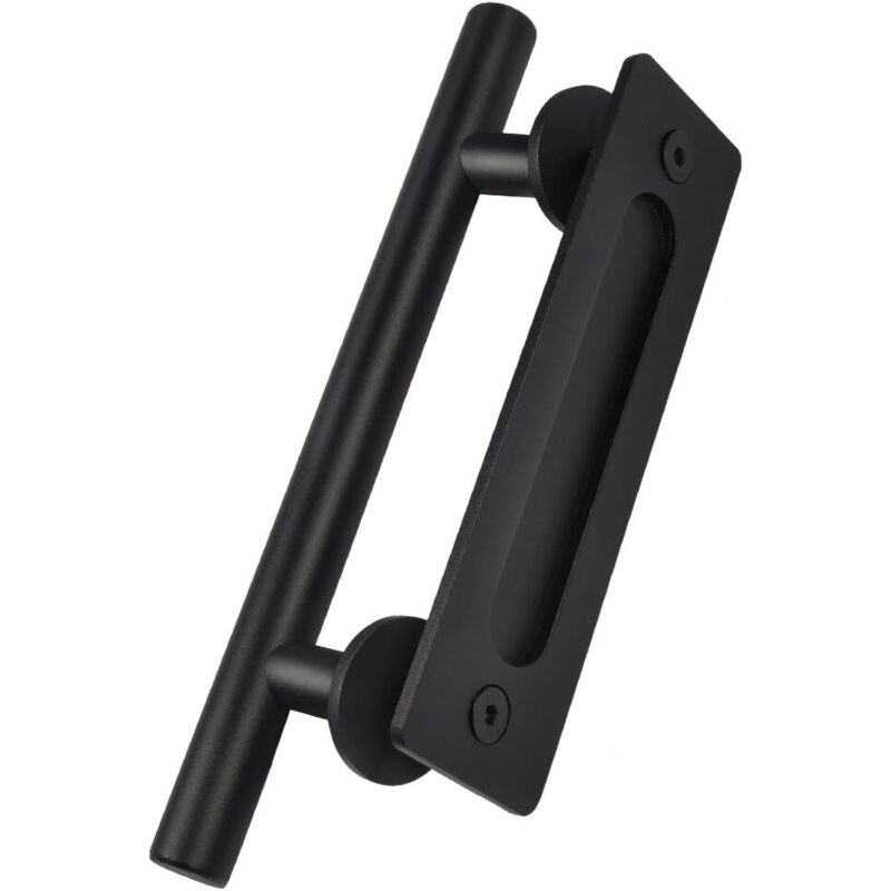 Poignee Porte, 30cm/11“ Rétro Poignée De Porte Coulissante Noir En Acier Inoxydable Tirer Et Rincer La Sets De Poignées Pour Porte Coulissante En Bois