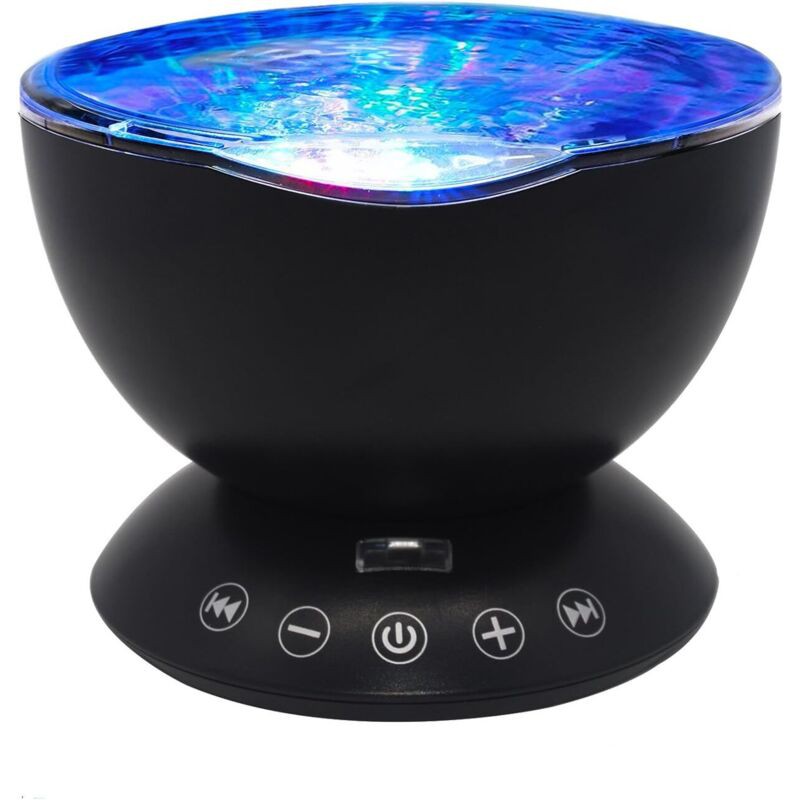 Veilleuse Projecteur Ocean Waves Avec Lecteur De Musique Intégré Et Télécommande Mode Lumière 7 Couleurs Pour La Décoration (noir)