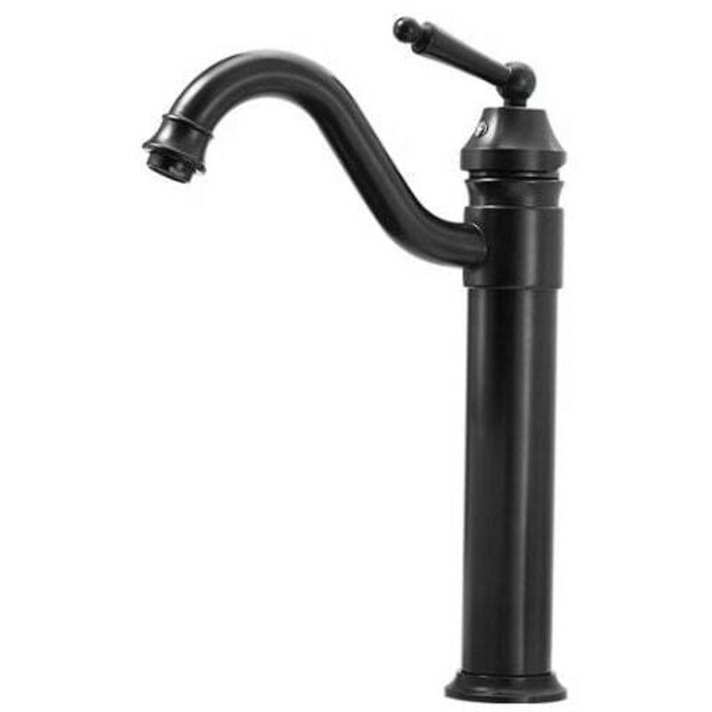 Ahlsen – Mitigeur De Lavabo Haut Noir Mat – Levier Céramique Blanche – Hauteur 34 Cm – Sans Vidage – Laiton Durable Pour Salle De Bain