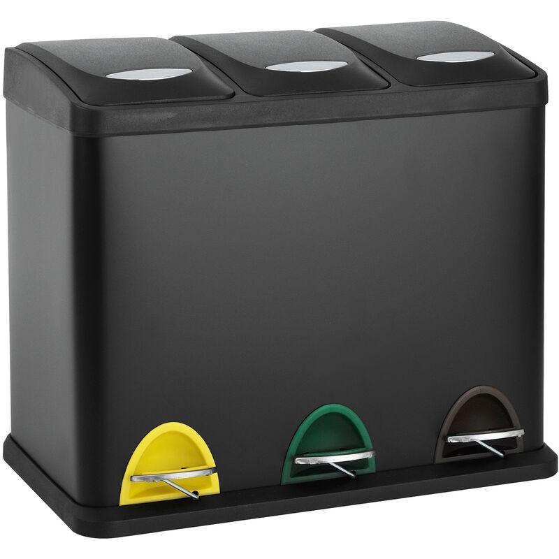 Svita – Poubelle De Tri Sélectif 40l – 3 Compartiments De 8l – Acier Inoxydable Noir – Mécanisme À Pédale Antidérapant – Dimensions 47x28x38cm - Tc3x8
