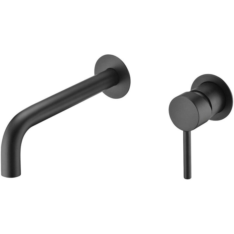 Imex – Mitigeur De Lavabo Encastré Monocommande Noir Mat – Bec Universel Rond – Installation Encastrée – Laiton – 300x175x70mm