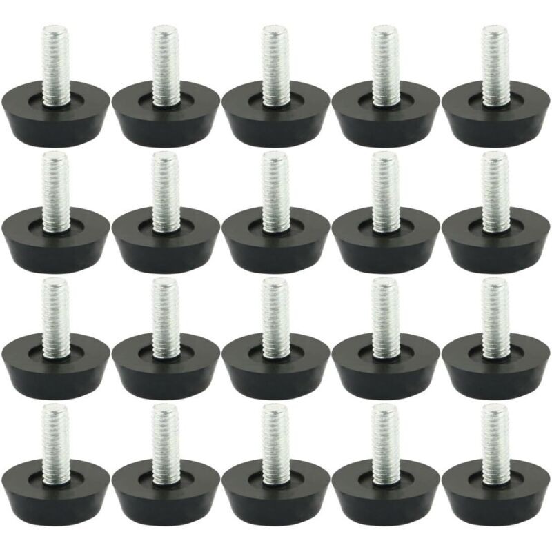 Lot De 20 Pieds De Nivellement Réglables Pour Meubles – Vis M6 – Protection Sol – Plastique Noir – Dimensions 18mm X 20mm - 20pcs