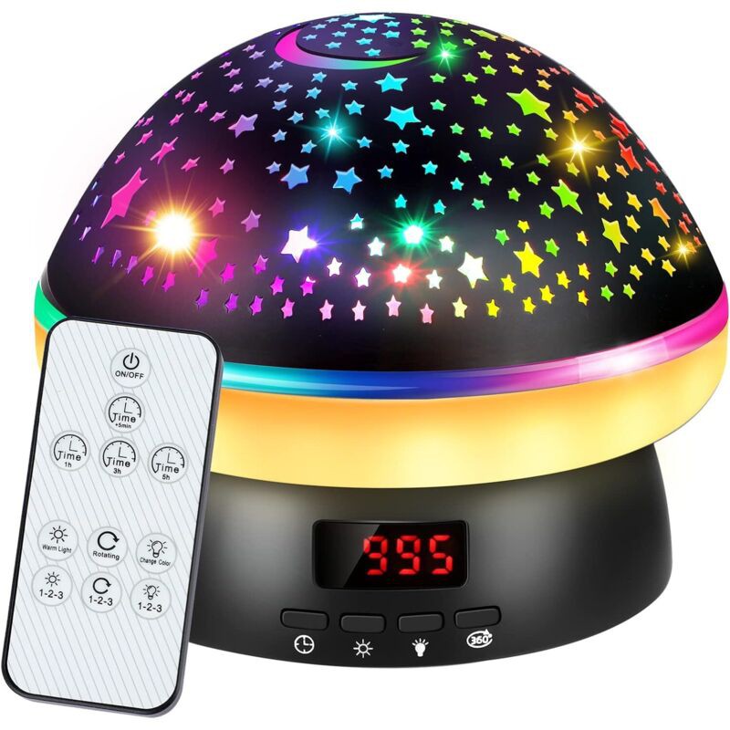 Gotrays – Projecteur D'Étoiles Veilleuse 8 Modes De Projection – Alimentation Usb Ou Piles – Rotation 360° – Pour Chambre Enfants Et Adultes – Noir