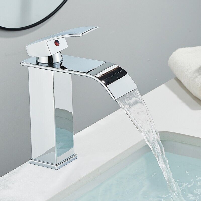 – Robinet Mitigeur Lavabo Cascade Noir – Bec Cascade 185 Mm – Laiton Avec Chromage Multicouche – Économie D'Eau Jusqu'à 30%