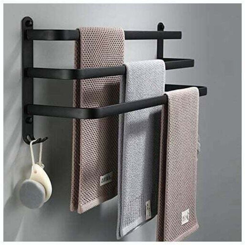 Porte Serviettes Salle De Bains Noir - Barres Porte Serviettes Adhesif Mural - Étanche Avec Crochet(50cm, Three Bars)