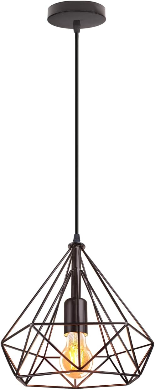 Retro-pendelleuchte – 1 Stück – Schwarzes Metall – Diamantkäfig-design – Innenbeleuchtung Für Wohnzimmer Oder Küche – 25 X 25 X 25 Cm