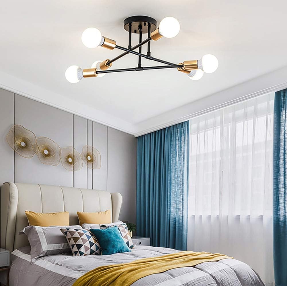 Industrielle 6-flammige Deckenleuchte – Vintage-schwarzmetall – Verstellbare Arme Im Sputnik-stil – Für Wohnzimmer, Küche, Schlafzimmer – Durchmesser