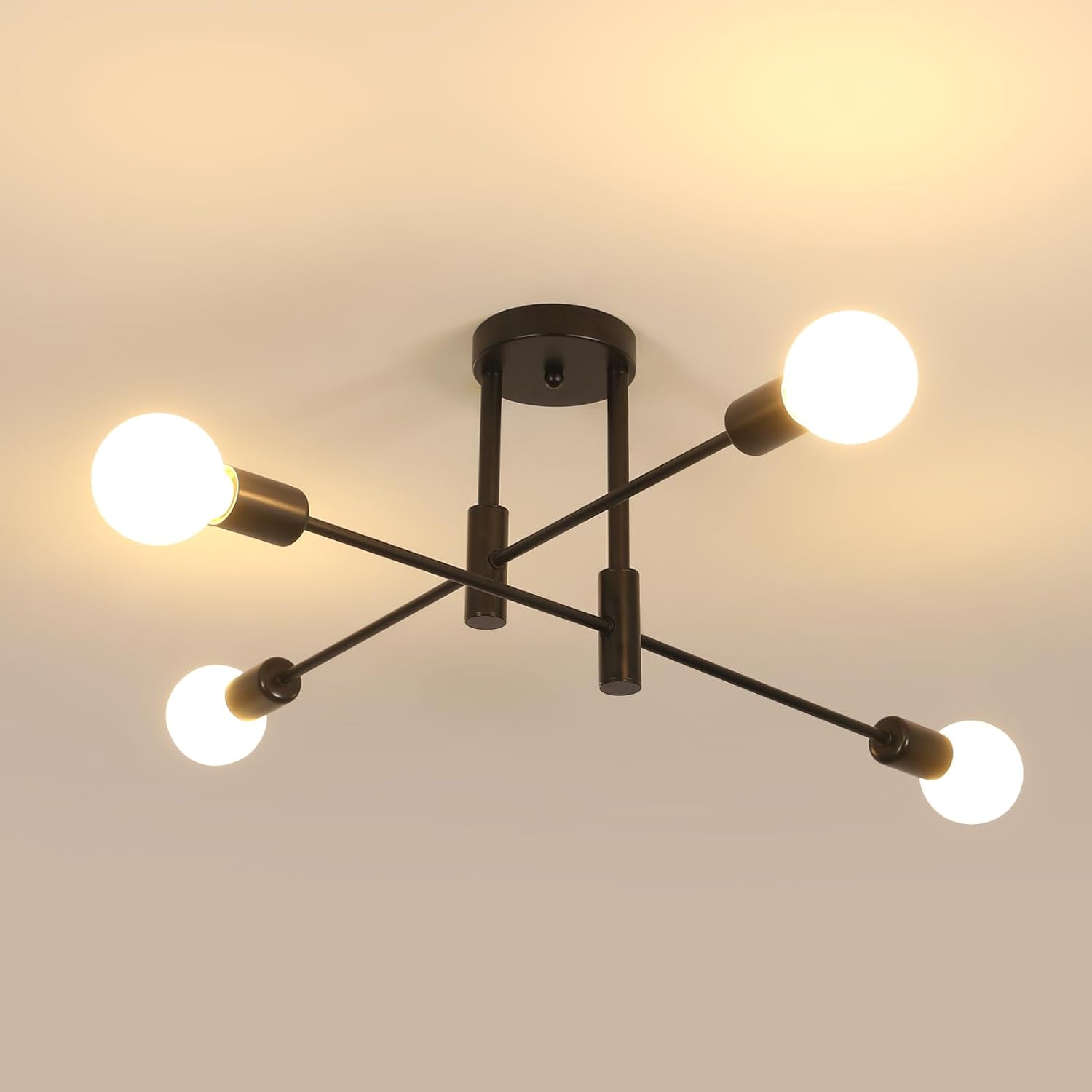 Industrielle 4-flammige Deckenleuchte – Vintage-metall, Schwarz – 180° Drehbar – Wohnzimmer, Küche, Schlafzimmer – 72 Cm Durchmesser