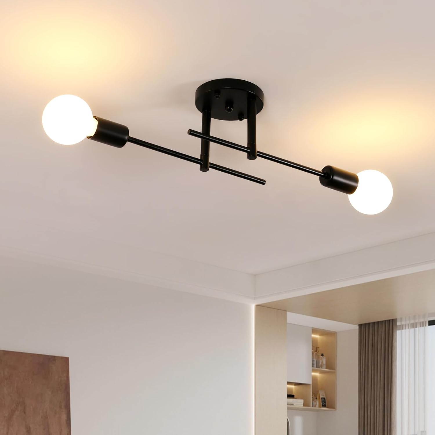 Industrielle 2-flammige Deckenleuchte – Schwarzes Metall – Verstellbares Vintage-design – Für Wohnzimmer, Schlafzimmer, Küche – E27-fassung