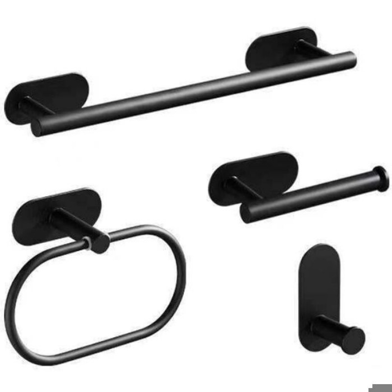 Badezimmer-accessoire-set – ® – Kein Bohren Erforderlich – 4-teilig – Schwarzer Edelstahl – Handtuchhalter