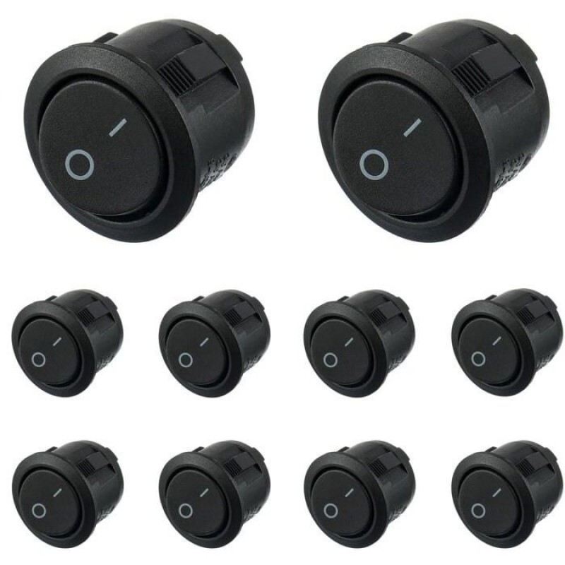 Runder Wippschalter – Schwarz – 10 Stück – Ein/aus – 2 Pins – Ac 6a (250v) – 10a (125v) – Spst