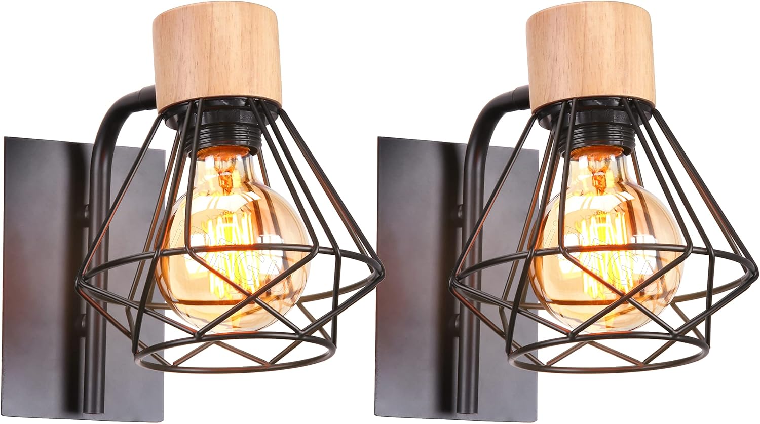Set Mit 2 Wandleuchten – Holz Und Schwarzes Eisen – Verstellbares Industriedesign – Für Wohn- Und Schlafzimmer – 23 Cm X 20 Cm