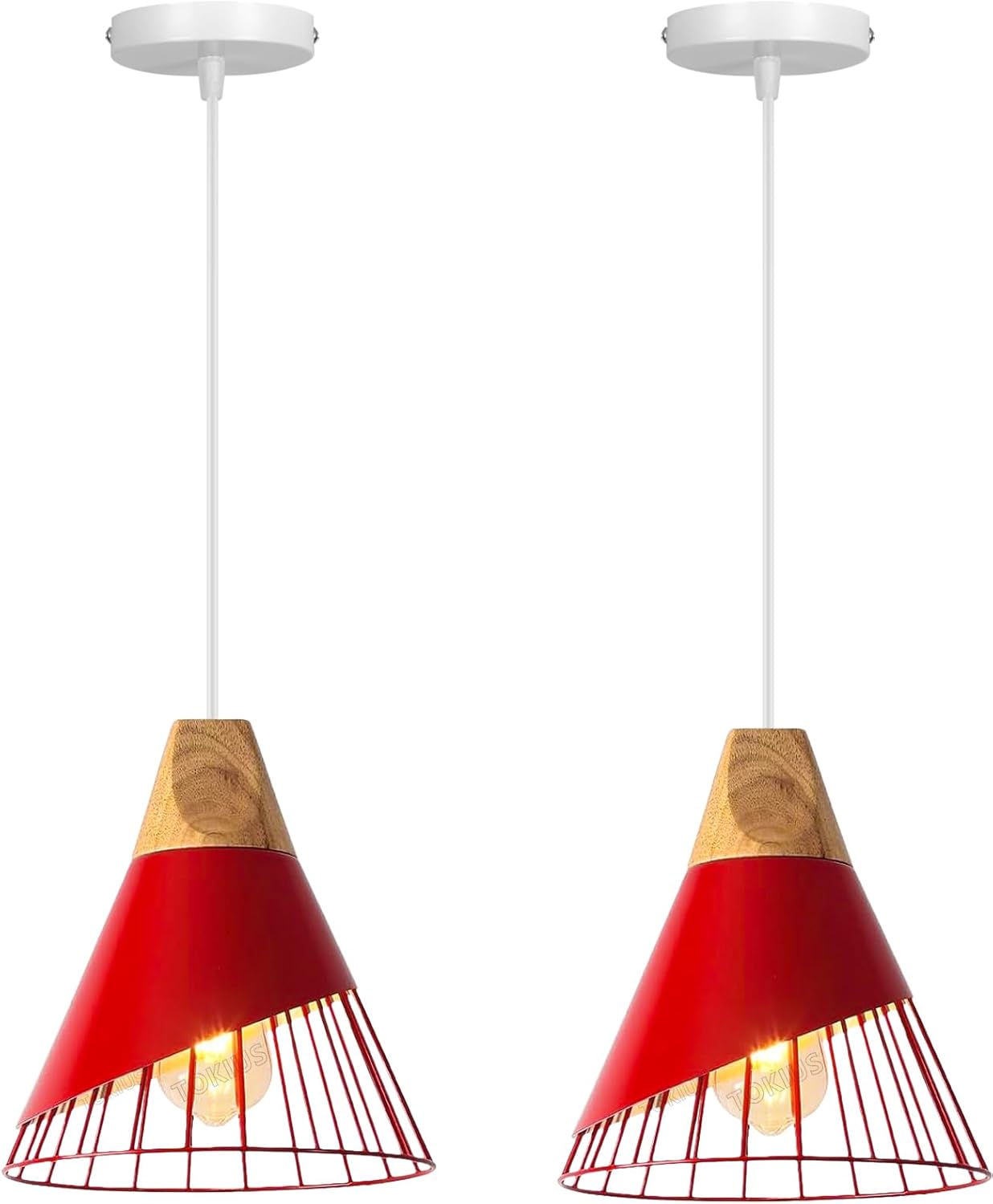 Set Mit 2 Industriellen Pendelleuchten – Holz Und Metall – Vintage-käfigdesign – Verstellbare Innenbeleuchtung – Für Küche, Wohnzimmer, Schlafzimmer