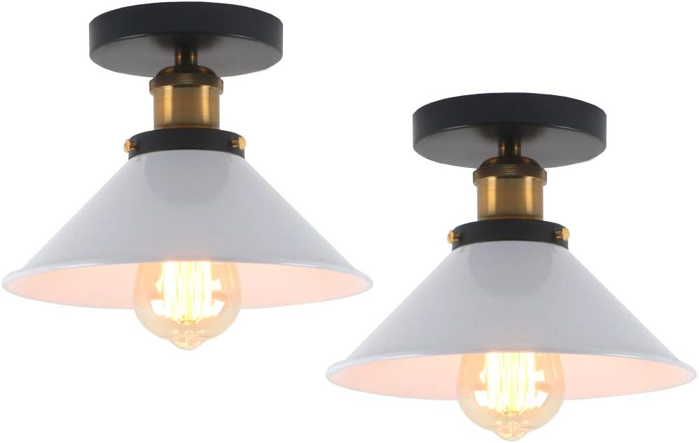 Set Mit 2 Industrie-deckenleuchten – 2 Stück – Schwarzes Oder Weißes Metall – Vintage-design E27 – Wohnzimmer, Küche, Flur – Durchmesser 22 Cm