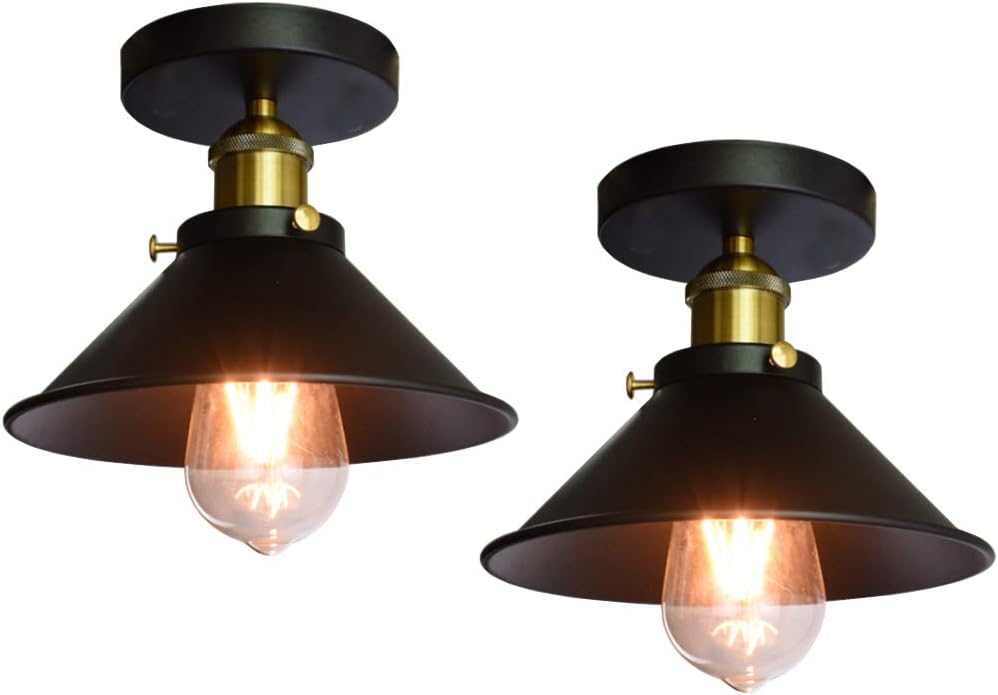 Set Mit 2 Industrie-deckenleuchten – 2 Stück – Schwarzes Metall Im Vintage-stil – E27-fassung, Max. 60 W – Wohnzimmer, Küche, Flur – Durchmesser 22 Cm