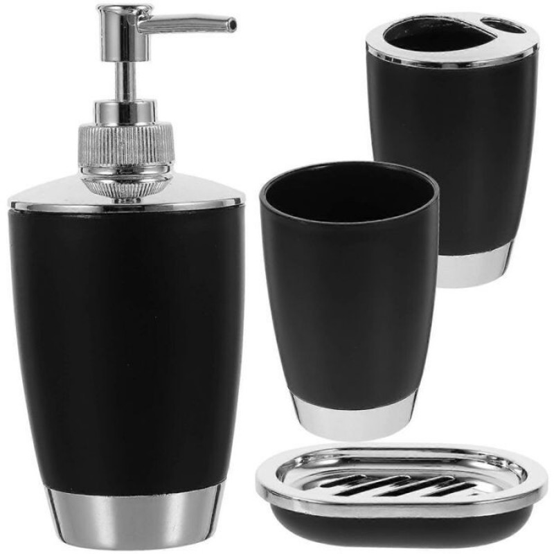 Badezimmer-accessoire-set – ® – 4-teilig – Schwarz – Zahnbürstenhalter – Becher – Seifenschale