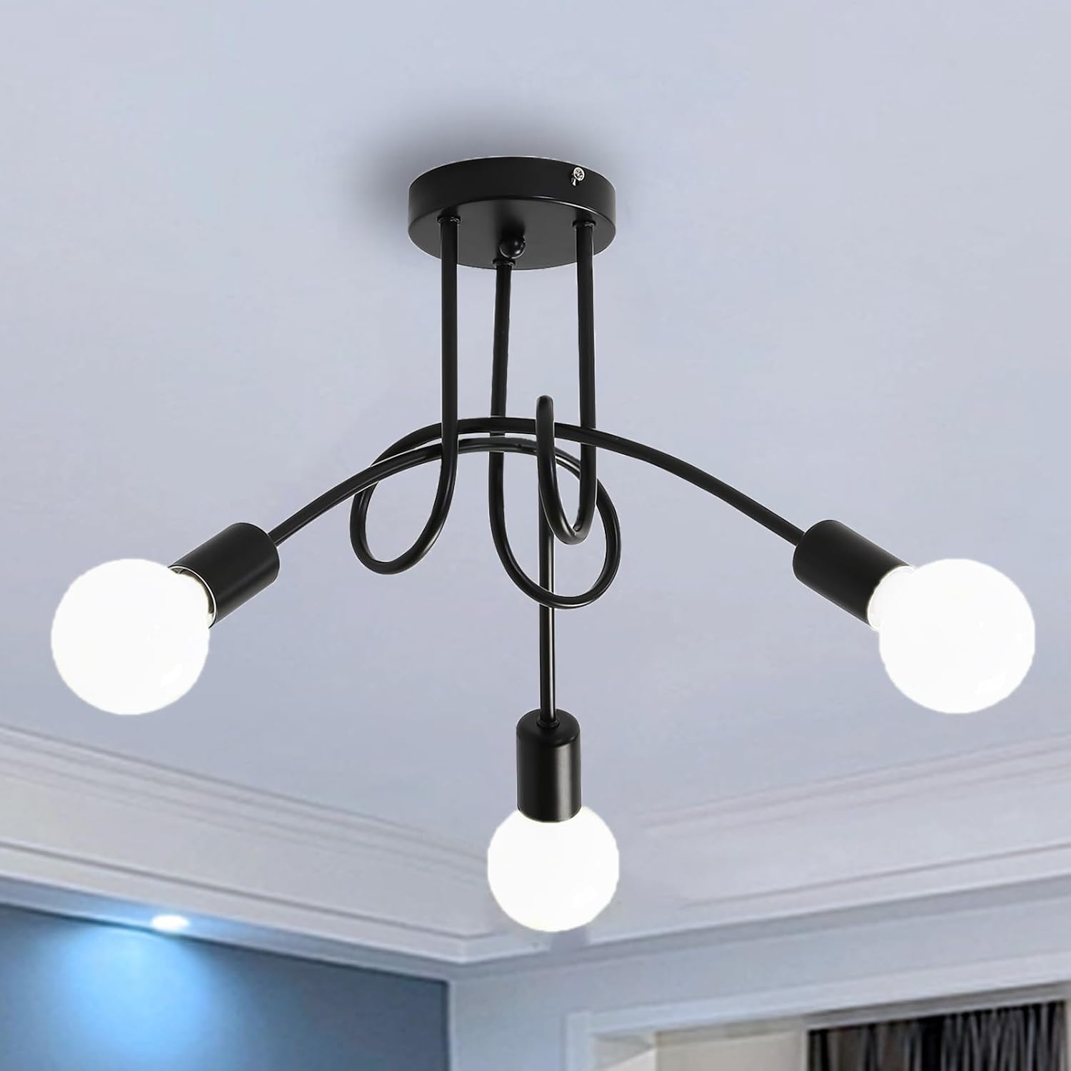 Industrielle 3-flammige Deckenleuchte – Schwarzes Metall Im Vintage-stil – Verstellbare Beleuchtung Für Wohn- Und Schlafzimmer – Maße: 40 X 30 Cm