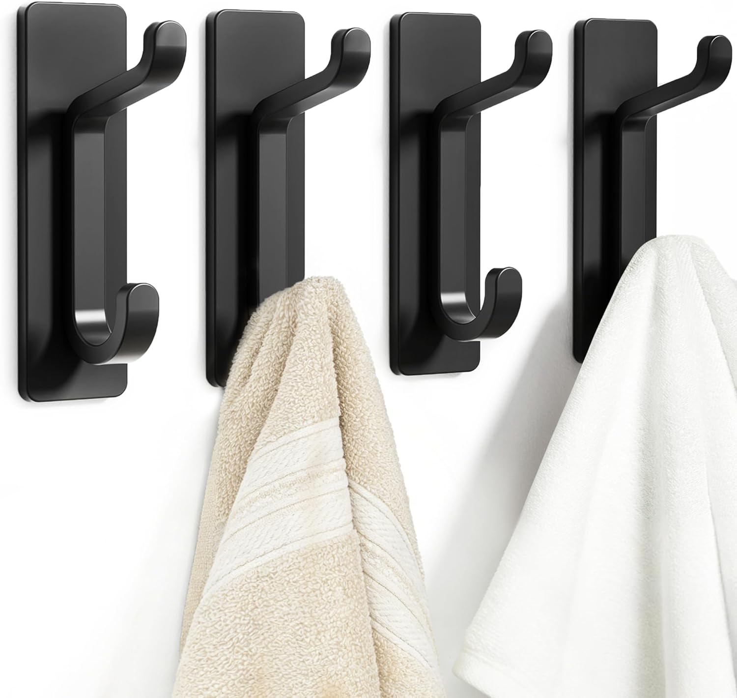 Klebehaken Für Die Wand – 4er-pack – Schwarzes Aluminium – Tragkraft Bis Zu 6 Kg – Für Bad Und Küche – Kein Bohren Erforderlich