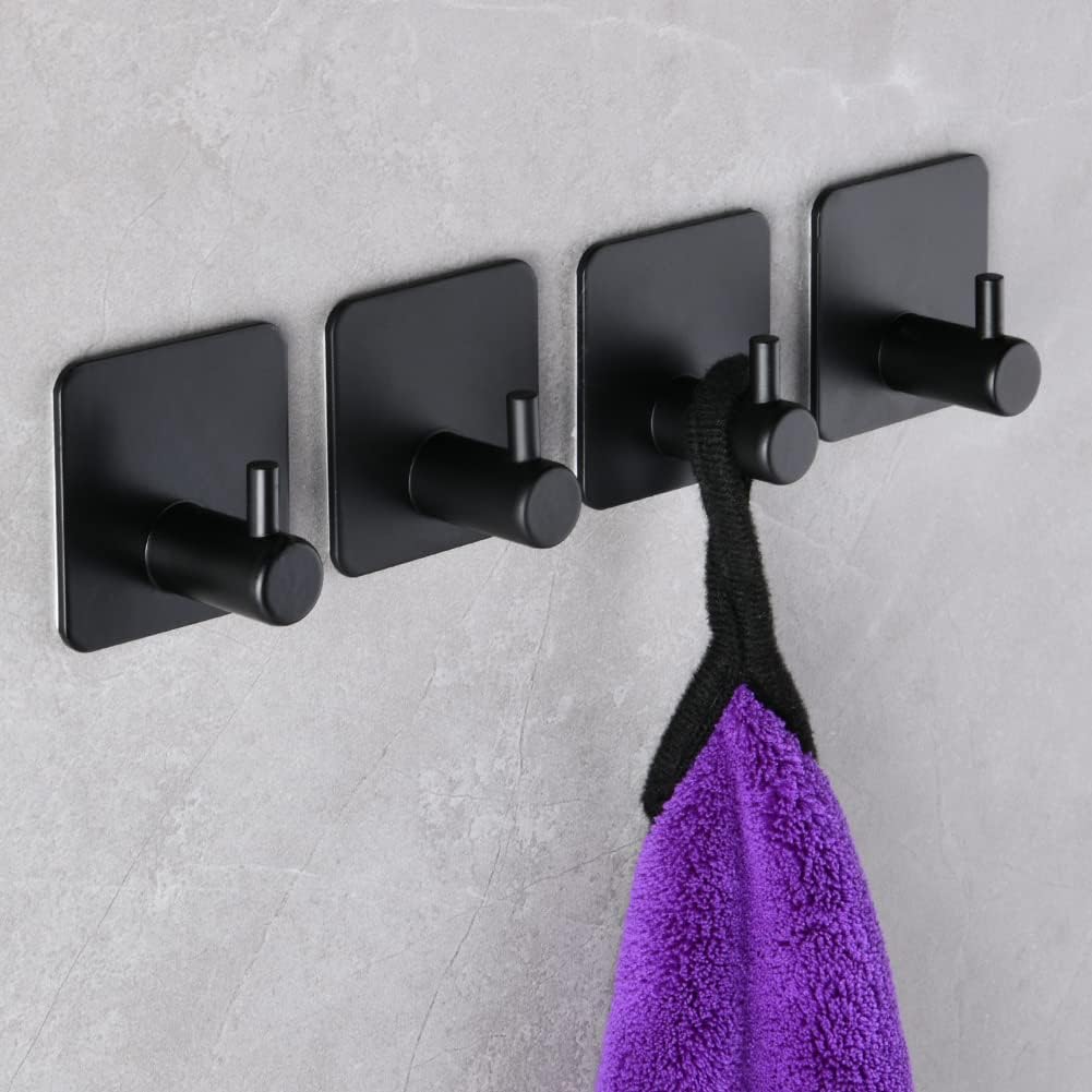 Klebehaken Für Die Wand – 4er-set – Schwarzes Aluminium – Tragkraft: 5 Kg – Kein Bohren Erforderlich – Küche/bad – 4,5 X 4,5 X 3 Cm