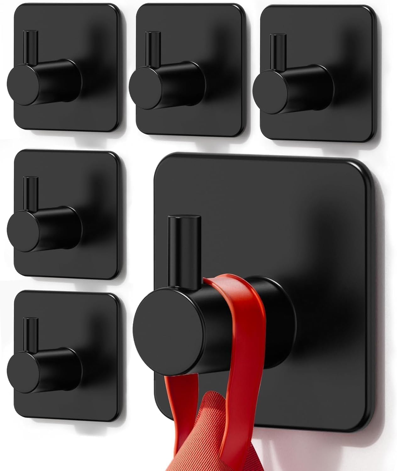 Klebehaken Für Die Wand – 6 Stück – Schwarzer Edelstahl – Handtuchhalter Ohne Bohren – Bad Und Küche – Modernes Design