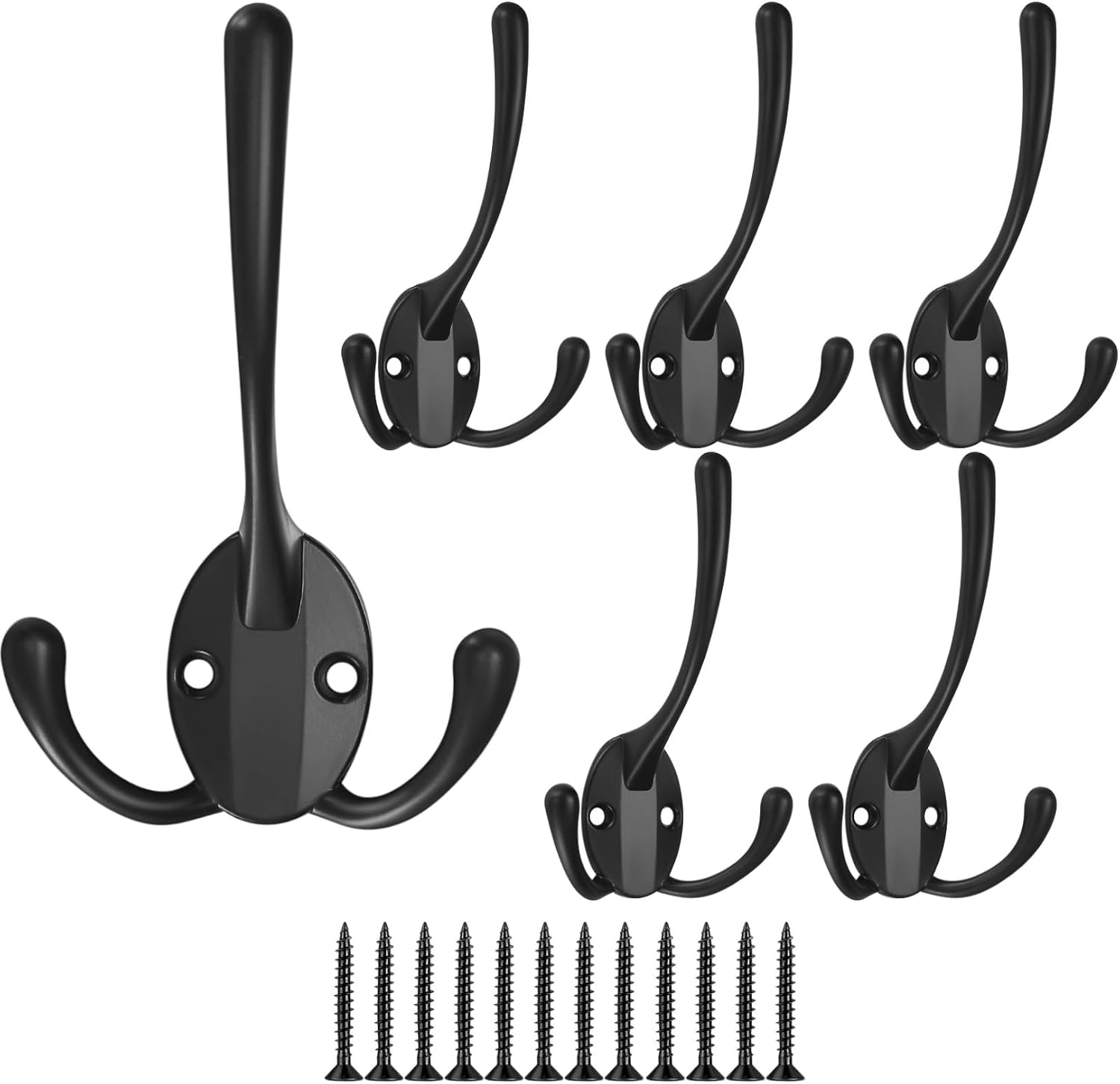 Wandhaken – 6er-set – Schwarze Zinklegierung – Stabile Dreifachhaken – Für Badezimmer Und Flur – Schraubmontage