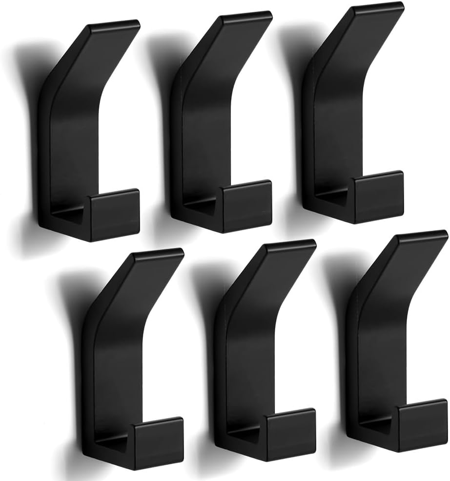 Klebehaken Für Die Wand – 6er-pack – Schwarzes Aluminium – Stabile, Bohrfreie Montage – Für Bad Und Küche – 7 X 3 X 2 Cm