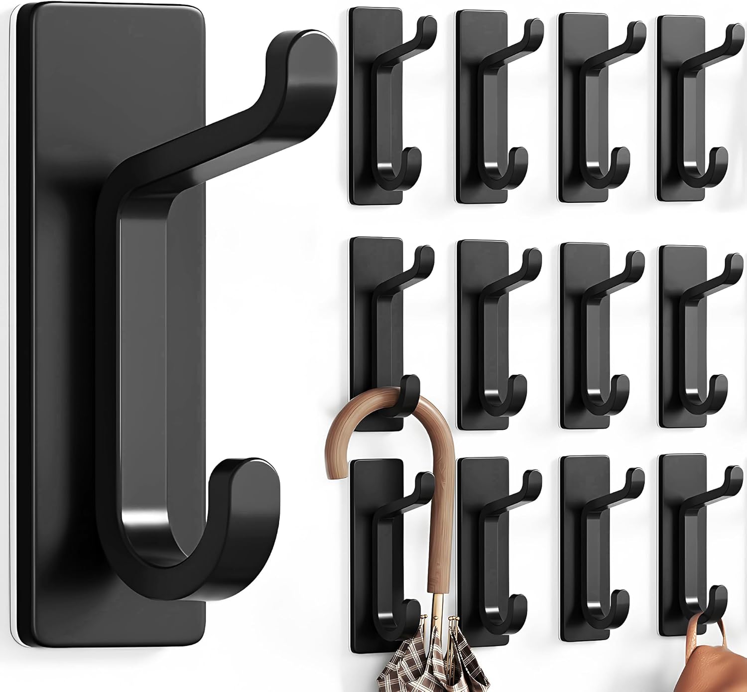 Klebehaken Für Die Wand – 12 Stück – Schwarzer Edelstahl – Kein Bohren Erforderlich – Bis Zu 6 Kg – Für Bad Und Küche – Kompakte Größe