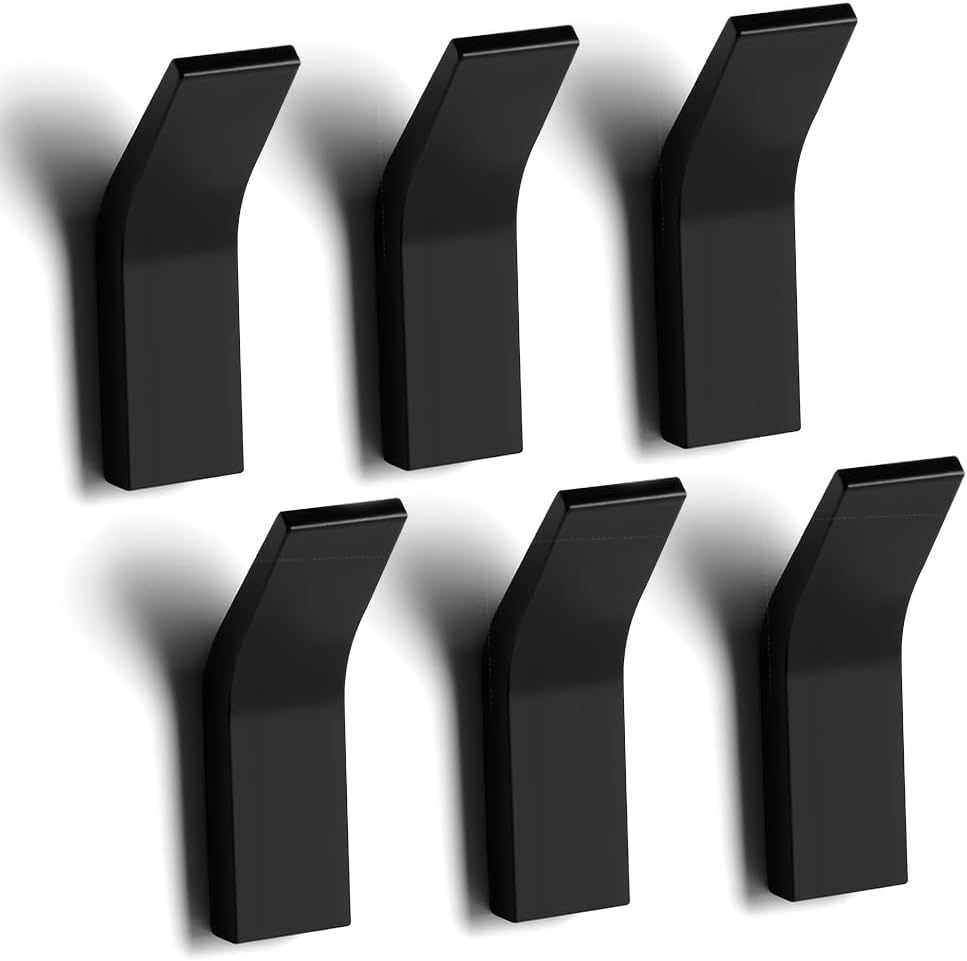 Klebehaken Für Die Wand – 6er-pack – Schwarzes Aluminium – Stabile, Bohrfreie Montage – Für Bad Und Küche – 8 X 2 Cm