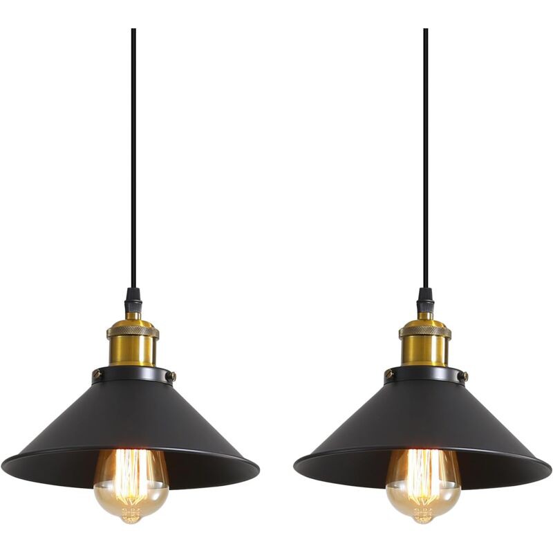 Industrielle 2-flammige Retro-pendelleuchte - Schwarzes Metall - E27-fassungen - Ø22cm - 100cm Verstellbares Kabel - Für