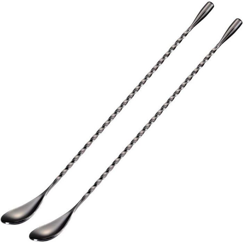 Set Aus Zwei Schwarzen Cocktailrührstäbchen Aus Edelstahl, Grifflänge 30,5 Cm