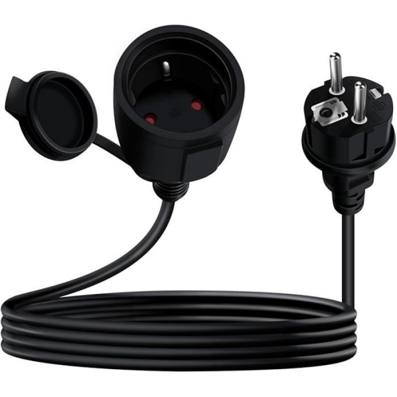 Yingayou Schuko-verlängerungskabel, Kurz, 16 A, 250 V, 2-polig, Ip44, 2 M, Schwarz